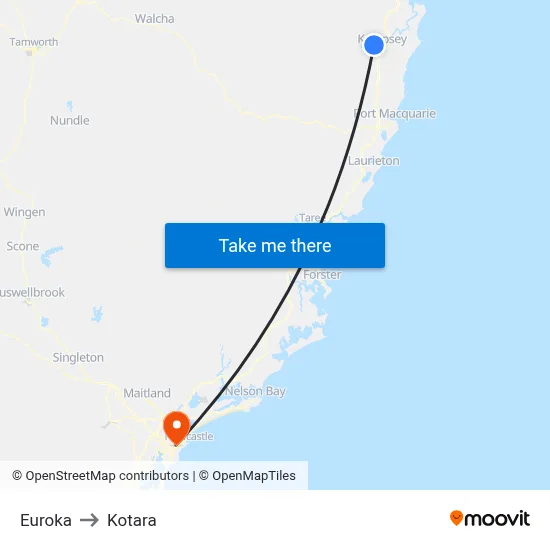 Euroka to Kotara map