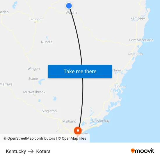 Kentucky to Kotara map