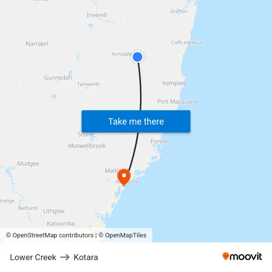 Lower Creek to Kotara map