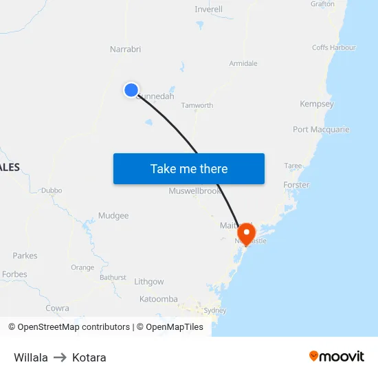 Willala to Kotara map