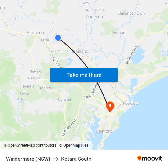 Windermere (NSW) to Kotara South map