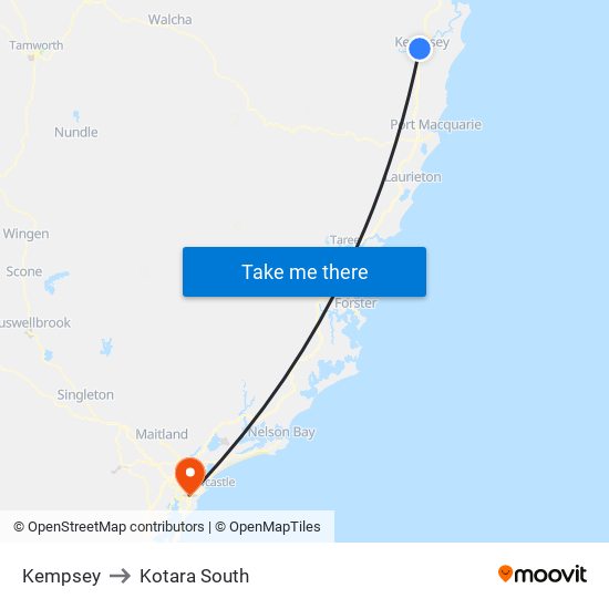 Kempsey to Kotara South map