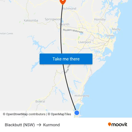Blackbutt (NSW) to Kurmond map