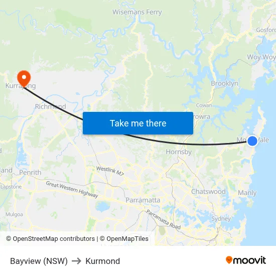 Bayview (NSW) to Kurmond map