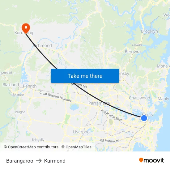 Barangaroo to Kurmond map