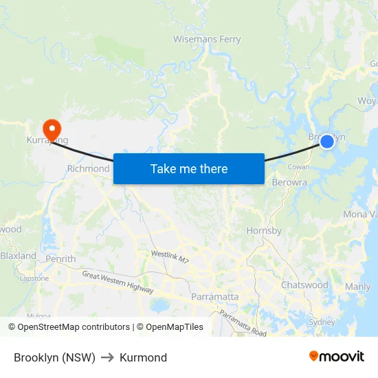 Brooklyn (NSW) to Kurmond map
