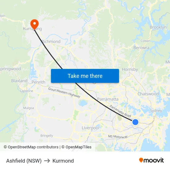 Ashfield (NSW) to Kurmond map