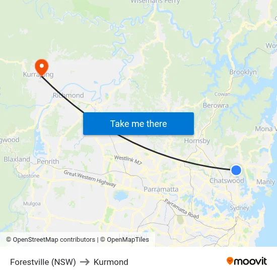 Forestville (NSW) to Kurmond map