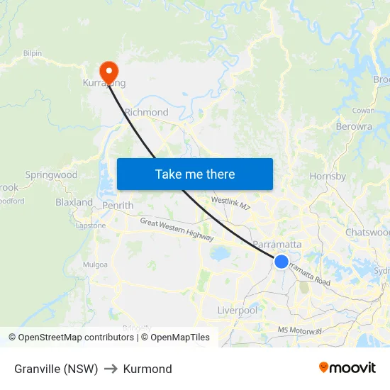 Granville (NSW) to Kurmond map