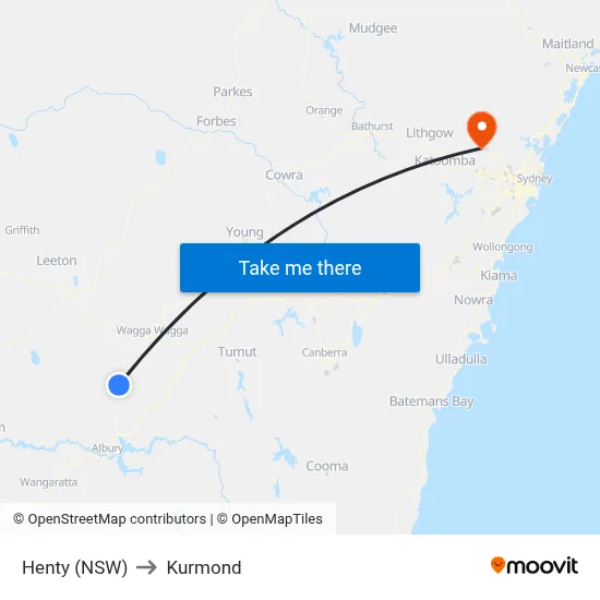 Henty (NSW) to Kurmond map