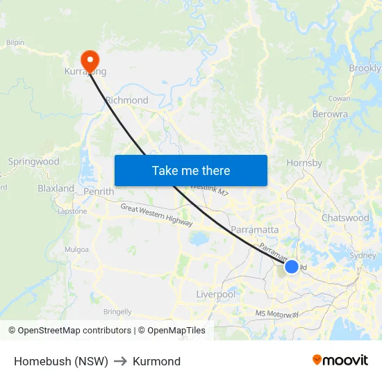Homebush (NSW) to Kurmond map