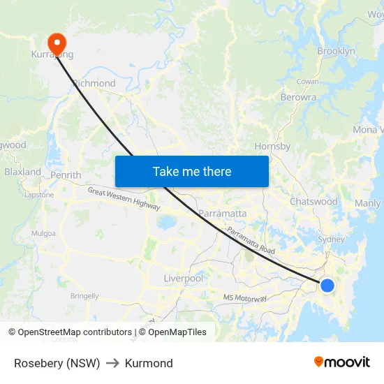 Rosebery (NSW) to Kurmond map