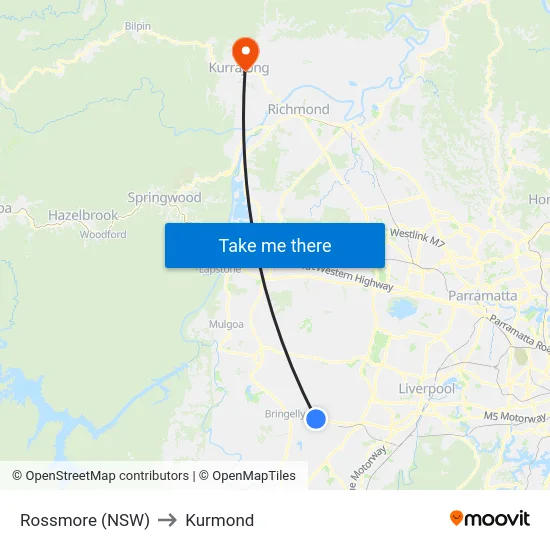 Rossmore (NSW) to Kurmond map