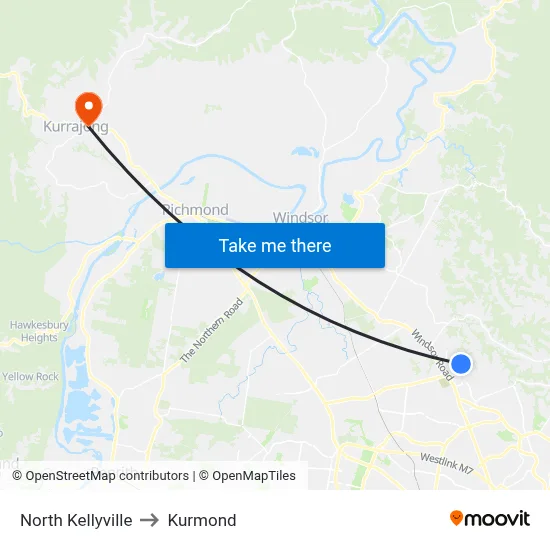 North Kellyville to Kurmond map
