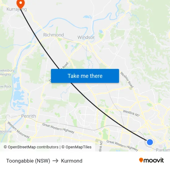 Toongabbie (NSW) to Kurmond map
