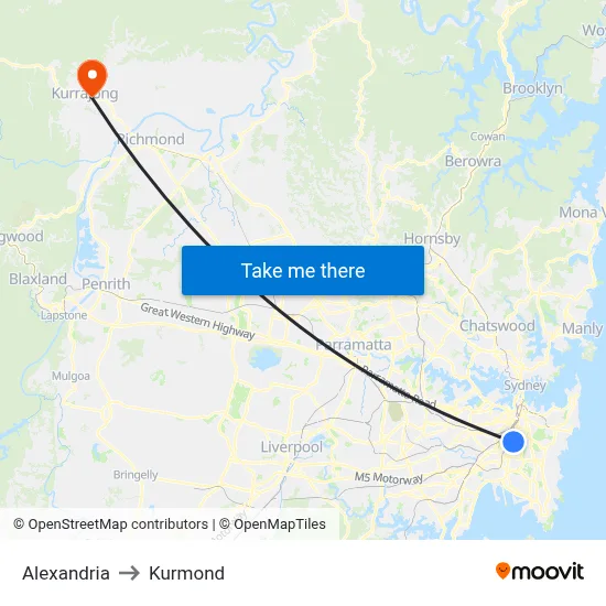 Alexandria to Kurmond map