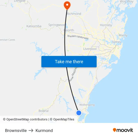 Brownsville to Kurmond map