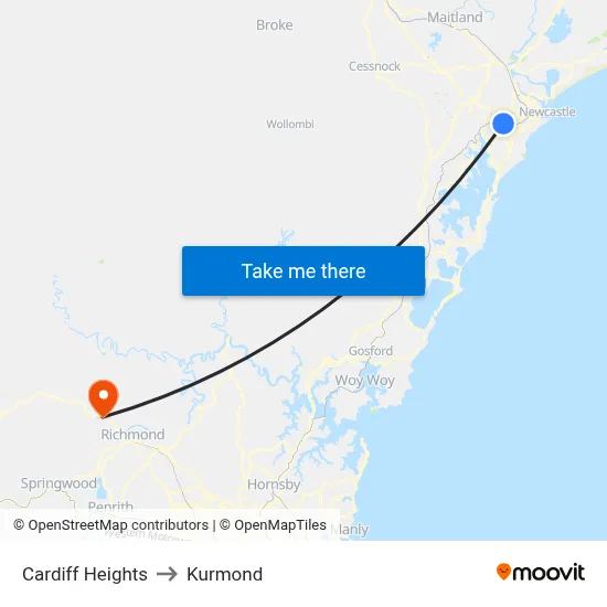 Cardiff Heights to Kurmond map