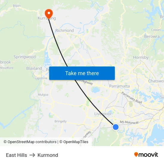 East Hills to Kurmond map