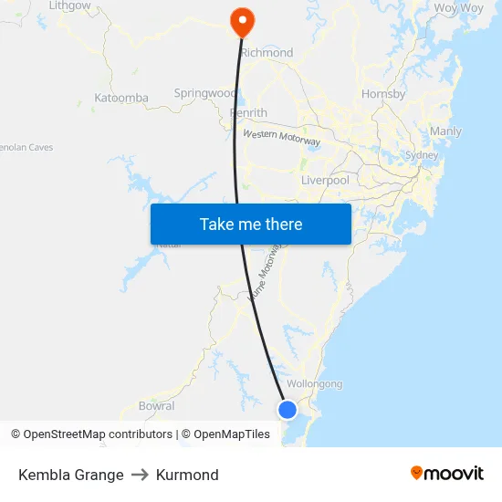 Kembla Grange to Kurmond map