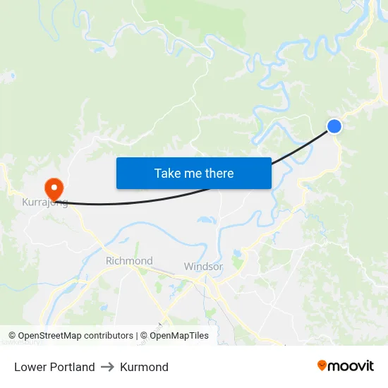 Lower Portland to Kurmond map