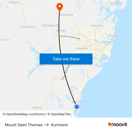 Mount Saint Thomas to Kurmond map