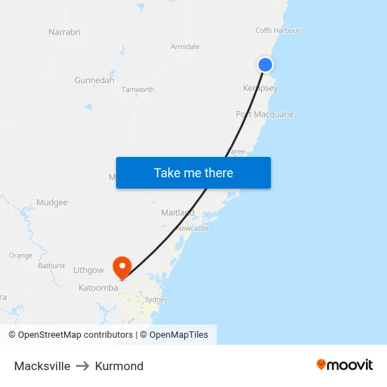 Macksville to Kurmond map