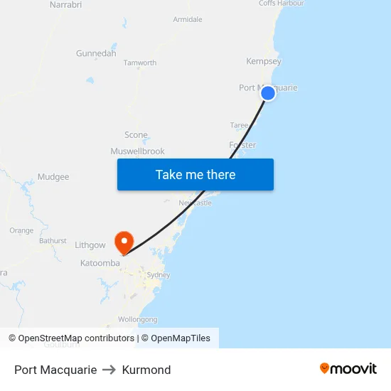 Port Macquarie to Kurmond map