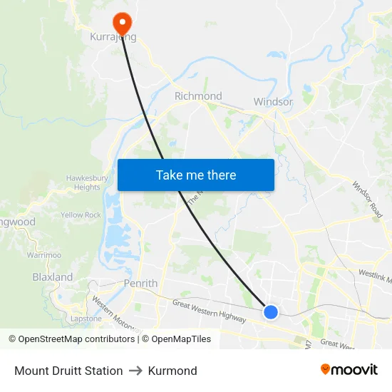 Mount Druitt Station to Kurmond map