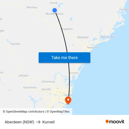 Aberdeen (NSW) to Kurnell map