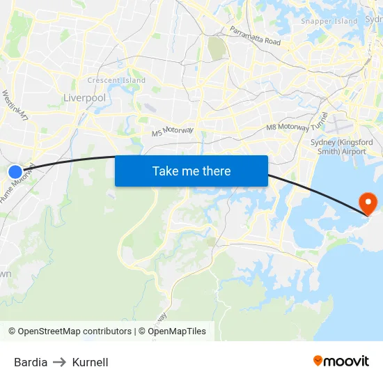 Bardia to Kurnell map