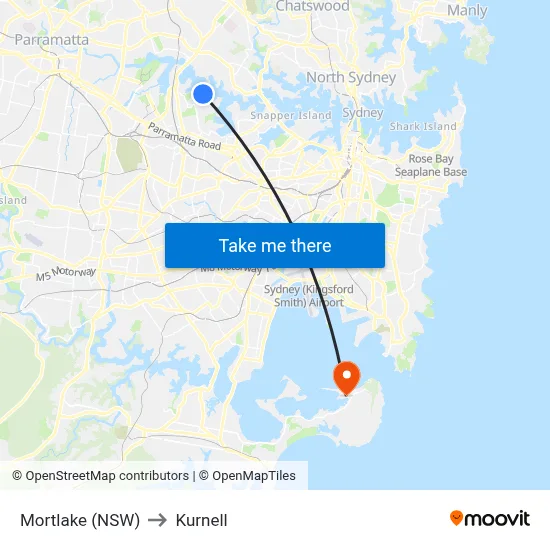 Mortlake (NSW) to Kurnell map