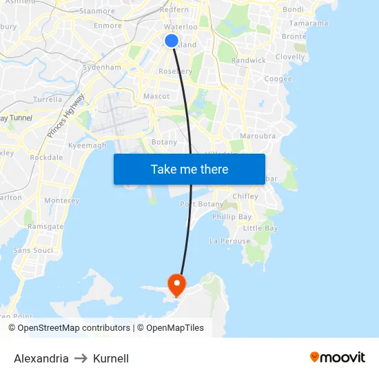 Alexandria to Kurnell map
