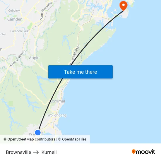 Brownsville to Kurnell map