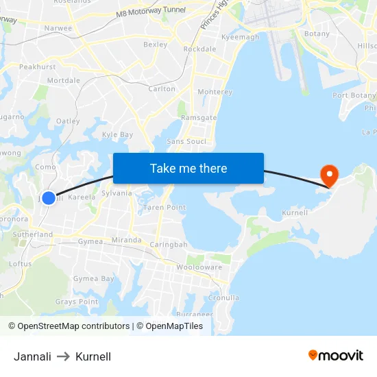 Jannali to Kurnell map