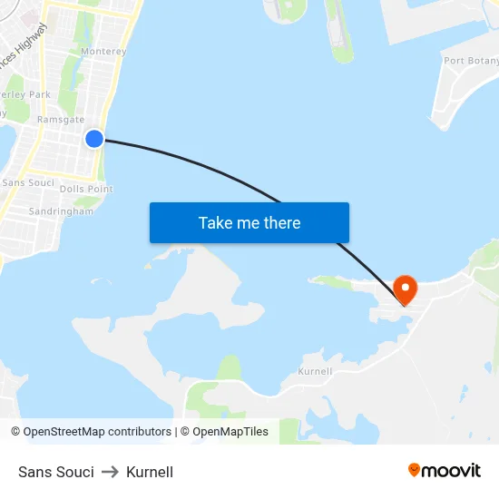 Sans Souci to Kurnell map
