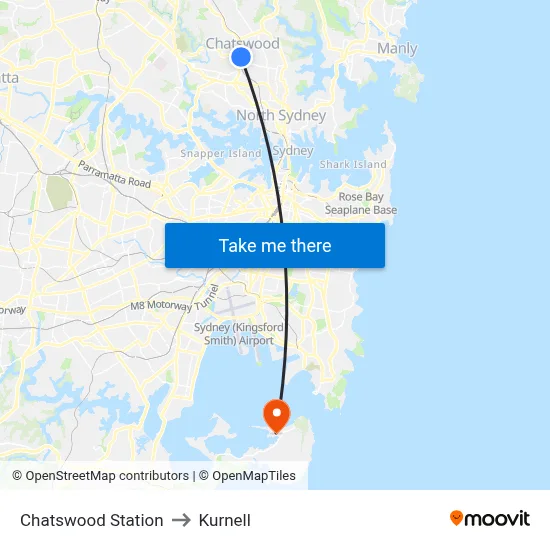 Chatswood Station to Kurnell map