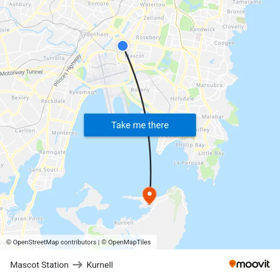 Mascot Station to Kurnell map