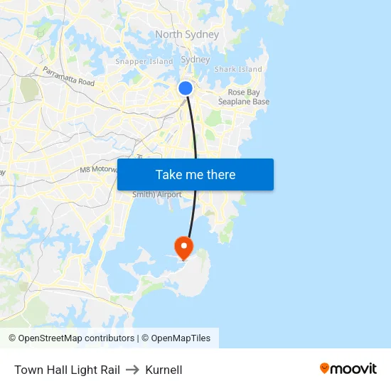 Town Hall Light Rail to Kurnell map