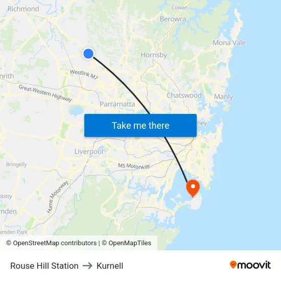 Rouse Hill Station to Kurnell map