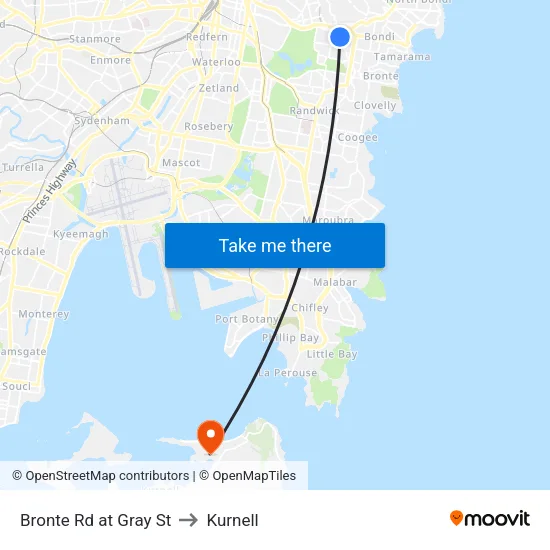 Bronte Rd at Gray St to Kurnell map