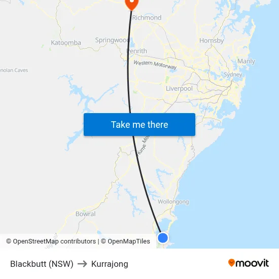 Blackbutt (NSW) to Kurrajong map