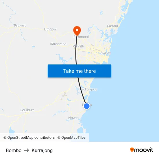 Bombo to Kurrajong map