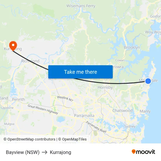 Bayview (NSW) to Kurrajong map