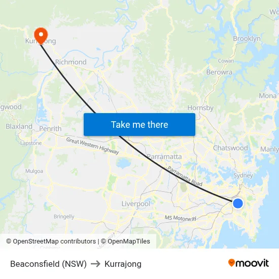 Beaconsfield (NSW) to Kurrajong map