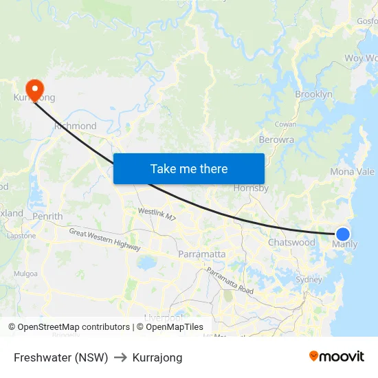 Freshwater (NSW) to Kurrajong map