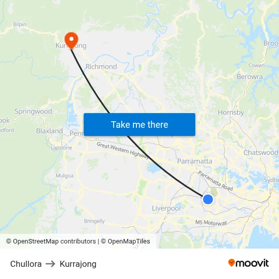 Chullora to Kurrajong map