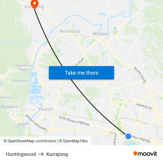Huntingwood to Kurrajong map
