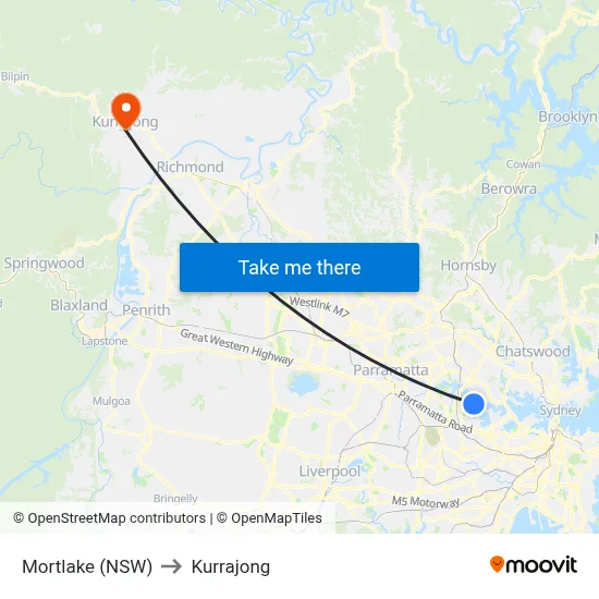 Mortlake (NSW) to Kurrajong map
