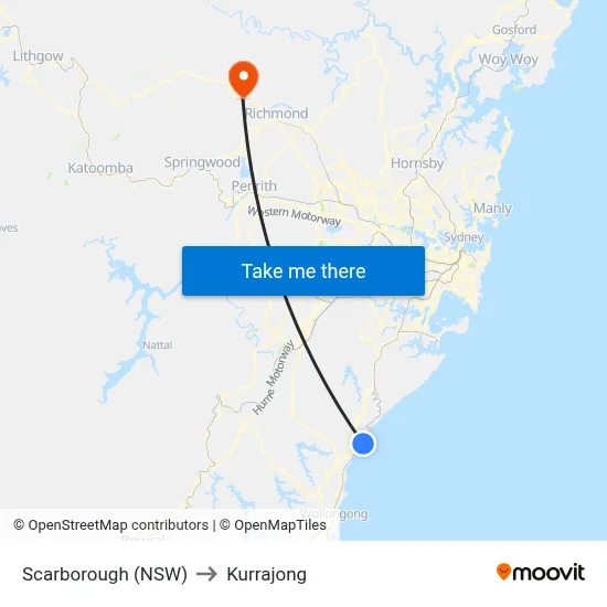 Scarborough (NSW) to Kurrajong map